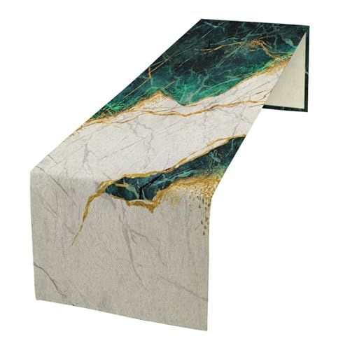 Dark Green White Marble Table Runner
