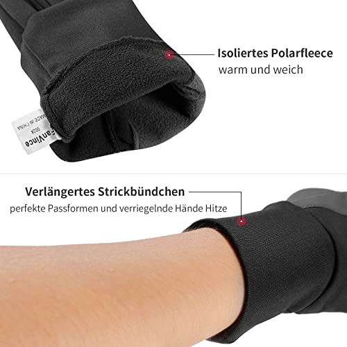 Foto von FanVince Fahrradhandschuhe Herren Damen Winterhandschuhe wasserdichte Funktion MTB Radsport Laufhandschuhe Schwarz S