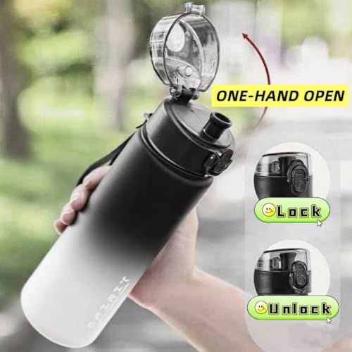 Botella Deportiva con Apertura con una Mano, 22 oz, a prueba de fugas, con marcadores de tiempo, duradera, libre de BPA, boca ancha para fácil limpieza, azul degradado miniatura 3