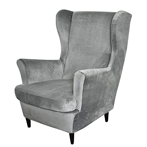 EXTLEZSA 2 Piezas Terciopelo Funda de Sillón Funda Orejero Elástica, Funda Cubre Sillón Relax 1 Plaza con Funda Cojín Independiente para Sala (Color : Grey) Cover