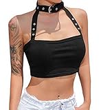 YEBIRAL Damen Neckholder Ärmellos Rückenfrei Sommershirt Tank Top Oberteil Sexy Crop Tops(L,Schwarz)
