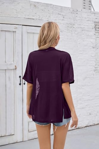 Image of Iandroiy Women's Lightweight Open Front Cardigans Casual Short Sleeve Blouse Tops