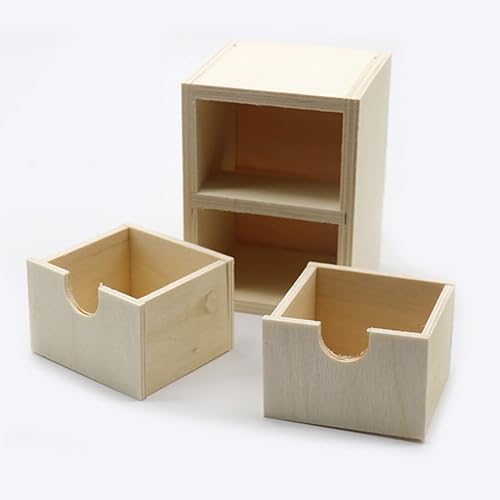 Miniatura 8 de EXCEART Caja de cajones de madera sin terminar sin pintar, caja de joyería de madera lisa en blanco, cajones pequeños de madera apilables, cajón de