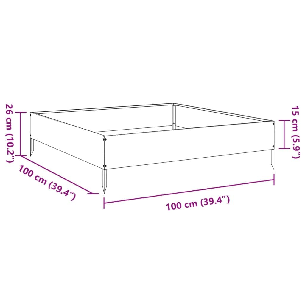 Hochbeet Anthrazit aus Stahl 100 x 100 x 26 cm mit offener Unterseite, für Garten Terrasse Balkon Fensterbank, für Kräuter Gemüse Blumen im Outdoor Bereich