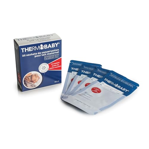 THERMOBABY - Lot De 25 Sachets De Conservation Du Lait Maternel - Sacs de Conservation du Lait Maternel 180 ml - Préstérilisés - Pour Réfrigérateur Et Congélateur