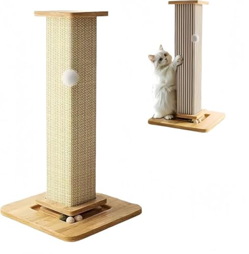 CokBlu縦置き猫爪磨き棒 天然サイザル麻 回転ボール & フェルトボール付き 65cm 組立簡単 安定設計 猫用磨爪玩具 長期耐用