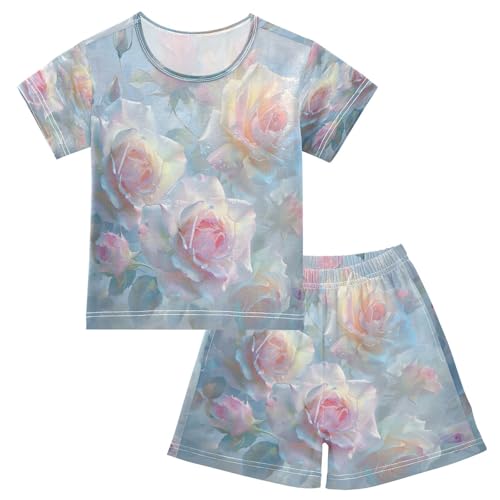 senya Short Sleeve Pajamas Sets Summer Cotton Sleepwear Roses Twining and Blooming