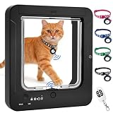 Smart Cat Door with 4 Collar Sensor Key, RFID Electronic Cat Door Collar Activated with Remote Control, 4 Way...