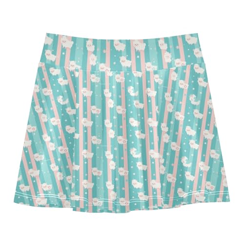 JUNZAN Cute Lambs Flowy Girls Tennis Skirts with Shorts Kids Pleated Skirt Golf Skirts for Little GirlsWith Pockets