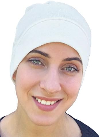 Tagless Womens Slip On Comfortable Soft Fashion Sleep Chemo Cap Hat Liner 100% Organic USA Cotton Skull Cap (Petite/Small, White)