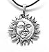 Pewter Sun Moon Face Celestial Lunar Solar Pendant, Leather Necklace