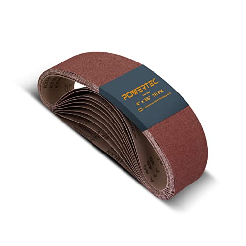POWERTEC 10PK 4x36 Sanding Belts, 240 Grit Aluminum Oxide, 4 x 36 Inch Sanding Belts for Benchtop Belt and Disc Sander, Belt Sandpaper, Woodworking, Metalworking, Paint, Rust Removal (110150)