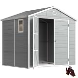 Outsunny Casetta per attrezzi 4,1 m² in plastica, tetto spiovente, porta con serratura, ventilazione, finestra apribile e fondazione, 240 x 190 x 228 cm