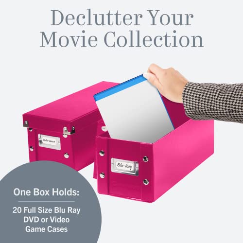 Snap-N-Store Blu Ray DVD Storage Box - Pack of 2 - Durable 11.7 x 6.7 x 5.6 Inch Disc Holders with Lids for Movie & Video Game Storage - Hold up to 20 Discs - Berry