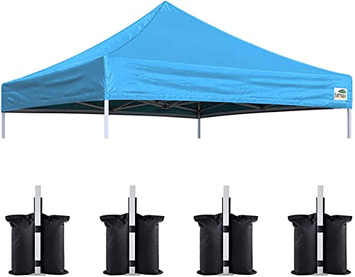 Image of Eurmax USA 10x10 Pop Up Canopy Replacement Top,Universal Instant Canopy Cover ONLY,Heavy Duty UPF 50+ UV Protection,Water & Wind Resistant Tarp,30+ Colors Available,Bonus 4 Sand Bags (Sky Blue)