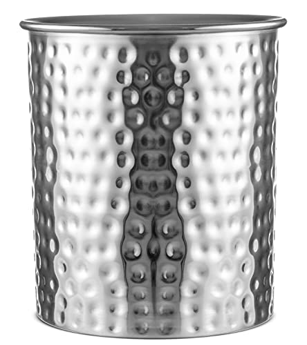 Monarch Abode Kitchen Utensil Holder, Hand Hammered Caddy, Kitchen Organization for Utensils, Crock for Cooking Utensils, Nickel, Large, 19377