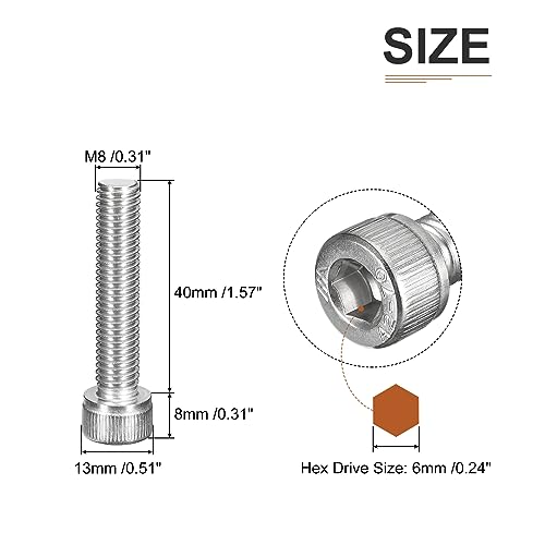 DTGN M8x40mm Socket Head Cap Screws Bolts, 5Pcs 304 Stainless Steel 18-8, Metric Machine Hex Socket Screw, Hex Drive - Image 2