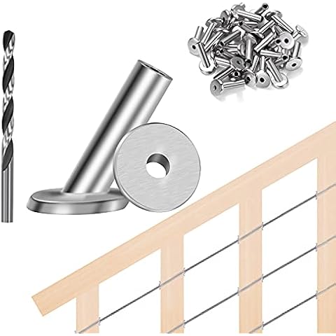 Steel DN Mate T316 Marine Grade Stainless Steel 30 Degree Angle Beveled Protector Sleeves, Wood Post Protector Sleeve for 1/8" Deck Cable Railing kit with a Drill Bit, 30 Packs, DIY Balustrade Cover