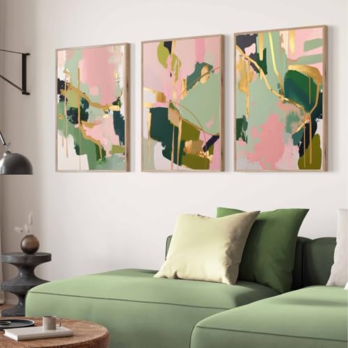 Deocorlevel Pink And Green Abstract Canvas Wall Art Colorful Abstract