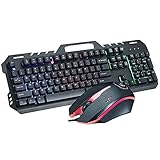 KDJFHDJ Computer Keyboard and Mouse Combos, Mechanical Keyboard and Mouse Combo RGB Gaming 104 Keys Blue Switches Wired Wired Luminous Metal USB Waterproof Gaming Office Use