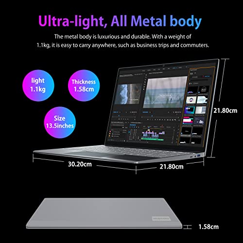 Windows 11 Laptop,13.5 Inch Celeron N4120 Quad Core, 8Gb Ram+256Gb Ssd, Thin & Light Notebook Pc,3000X2000 3K Ips Panel, 5G+Ac Wifi, All-Metal Body, Backlit Keyboard, Finger Print, Office, Gray #TOP6