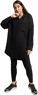 قميص طويل بـ 7 أزرار مع جيب، أسود