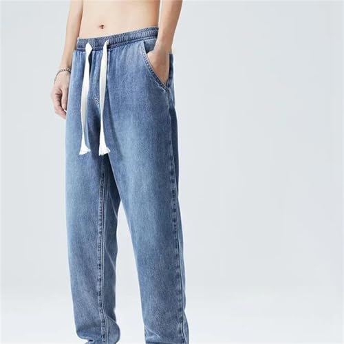 Men's Spring Fall Jeans – Soft Thin Loose Denim Pants, Elastic Waist Drawstring Casual Trousers2