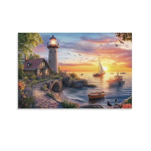 Poster phare côtier pour une décoration murale de salon apaisante