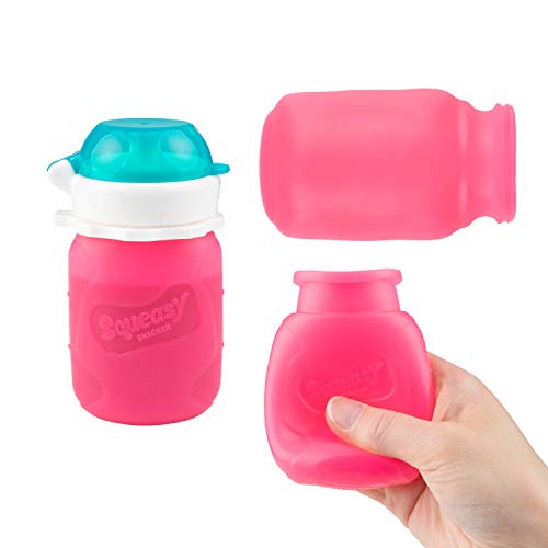 image for Pink 3.5 oz Squeasy Snacker Spill Proof Silicone Reusable Food Pouch -