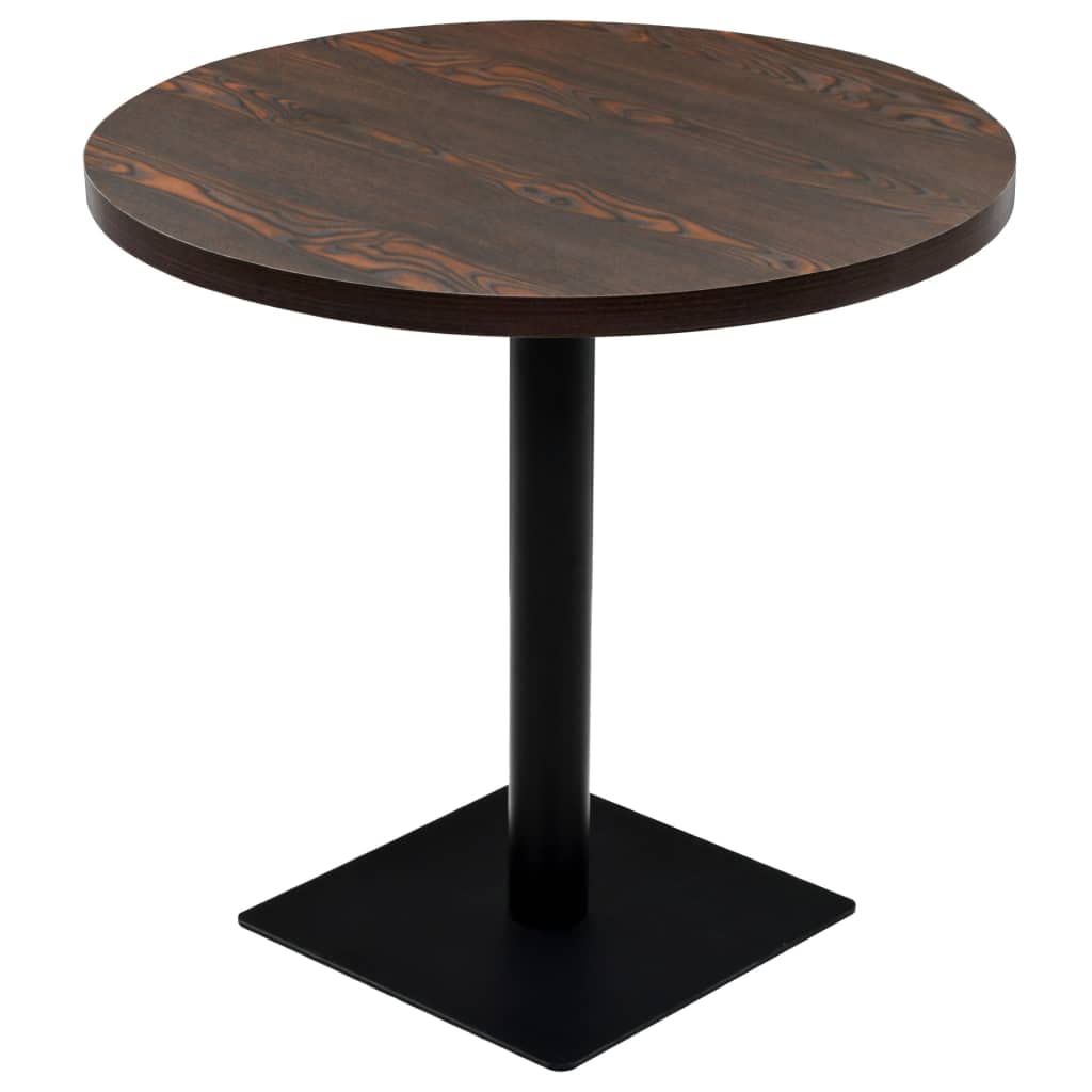 Tavolo da bistrot rotondo in MDF e acciaio, 80 x 75 cm, frassino scuro | Superficie massaggiata, lavabile con un panno umido, facile da montare, ideale per bar o bar