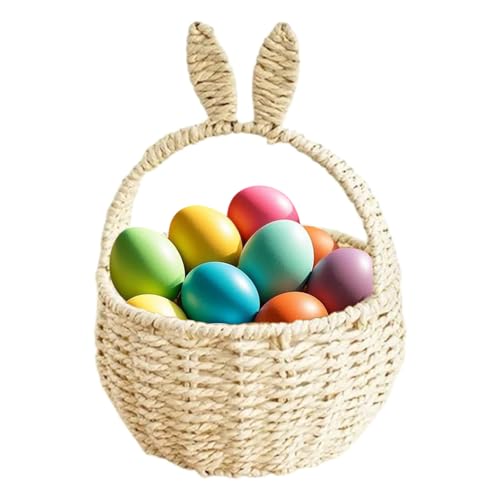 Cestino pasquale intrecciato con orecchie da coniglio, cestino da picnic con manico a forma di coniglio, per bambini, per frutta, caramelle, vino, raccolta uova