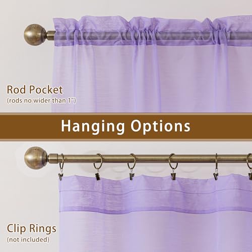 Image of Purple Sheer Curtains 72 Inches Long, Privacy Semi Sheer Curtains for Living Room Bedroom, Light Filtering Rod Pocket Voile Window Drapes 2 Panels Set, Each 42 inch W x 72 inch L