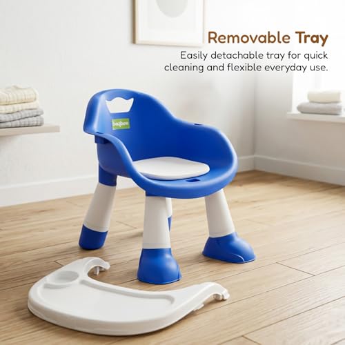 Image of Baybee Booster Seat for Baby | Feeding Chair with Tray | Portable Dining Seat for Toddlers | Baby Feeding Solution for Home & Travel (0-6 Years, Blue)