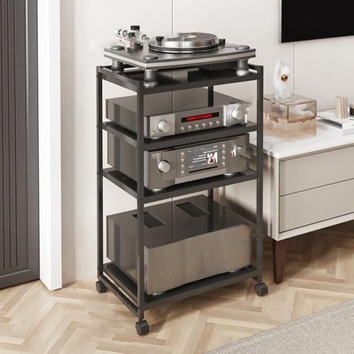 Heavy-Duty Modern Audio Rack - Floor-Standing Record Player Console for Stereo Components & Media Storage, Ideal for Living Room & Recording Studio (53.2x35x88cm)