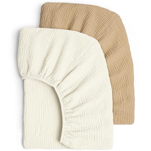 Lulumoon Muslin Crib Sheet Fitted Crib Mattress Sheet for Boys and Girls, 28"x 52" (Cream & Sand)