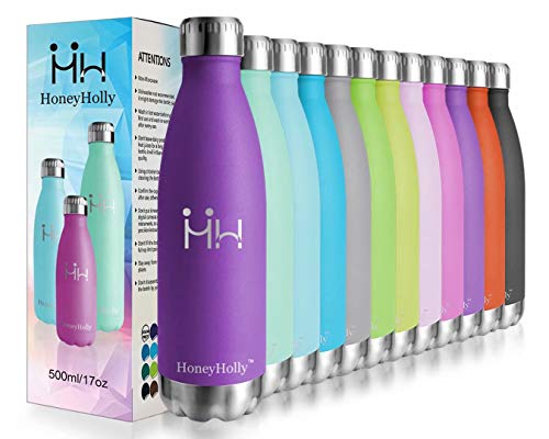 HoneyHolly Botella Agua Acero Inoxidable, Botella Termica 500ml, Botellas Sin Bpa & Eco Friendly, Mantiene Bebidas frías por 24h y Calientes por 12h, Botella Agua Deporte para Bicicleta, Gimnasio