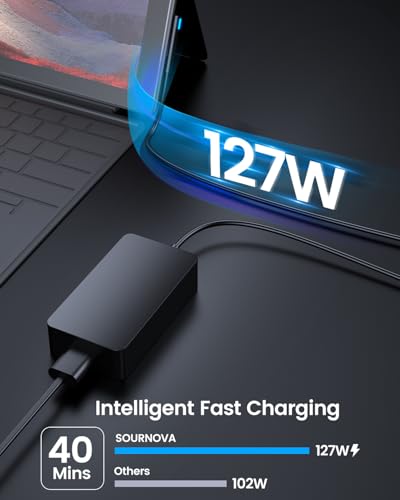 Image of 127W Surface Book 3 Charger, for Microsoft SurfaceBook 3 2 1, Windows Surface Laptop Studio 2 1, Surface Laptop /Pro /Go Power Supply AC Adapter Cord, Fast Charge with Magnetic Plug & LED