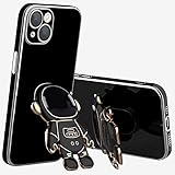 SINQERISHT Case Compatible with Apple iPhone 7 Plus/8 Plus Cases with 6D Plating Astronaut Hidden Kickstand and Camera Lens Film Protector TPU Cover Electroplate Edge Bumper Cute Cover(Black)