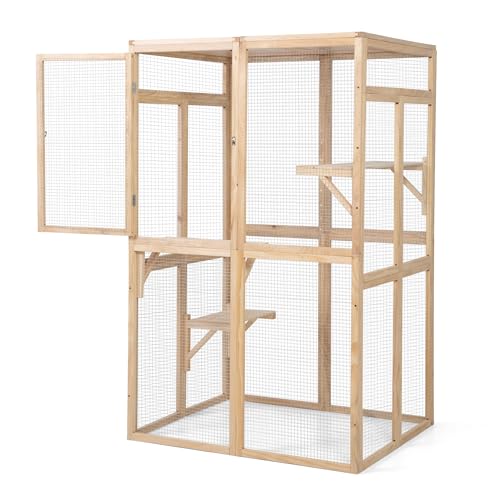 Freilaufgehege Katzen 100×85×162 cm – wetterfestes Katzengehege Outdoor, Katzenhaus Catio für Balkon & Garten, Katzen Gehege aus Holz mit...
