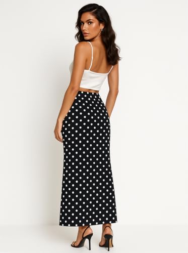 Womens Polka Dot Maxi Skirt Elegant High Waist Bodycon Long Skirts Casual Trendy3