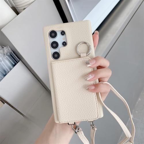Étui miroir de maquillage pour Samsung S23FE S24 Ultra étui cuir blanc crème