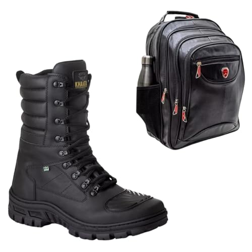 Kit Coturno Militar Tático com Mochila Grande com compartimento para Notebook Bota Motociclista