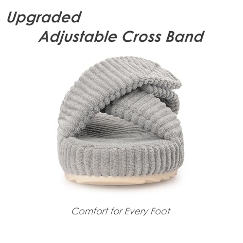 Slippers for Women Comfy Memory Foam Adjustable Corduroy Cross Band Open Toe Slip on Bedroom Home House Slides Shoes Indoor Outdoor3