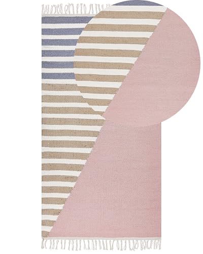 Beliani Moderner Teppich aus Wolle/Jute Hand gewebt mit Fransen 80 x 150 cm Mehrfarbig Engiz