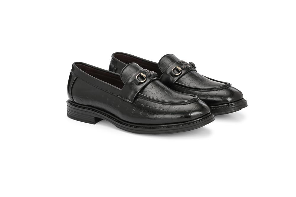 Image of Mens Formal Leather Loafers | Slip on Lightweight Office Shoes | Stylish Black Footwear for Men