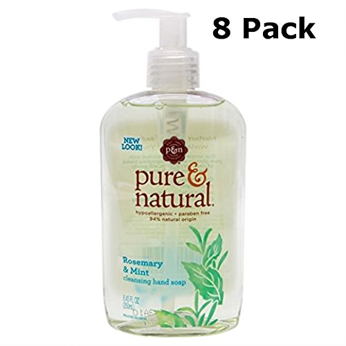 Pure & Natural Liquid Hand Soap Pump, Cleansing Rosemary & Mint 8.45 Oz (Case of 8)