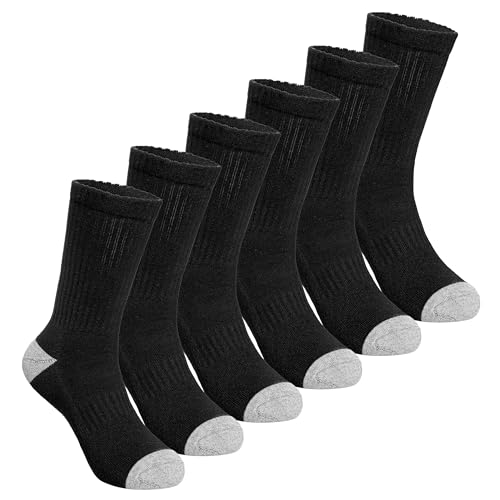 SeeyAN Kids Socks Boys Crew Athletic Half Cushioned Cotton Sport Running Breathable Socks 6 Pairs (6 Pairs Black#CB 9-12 Years)