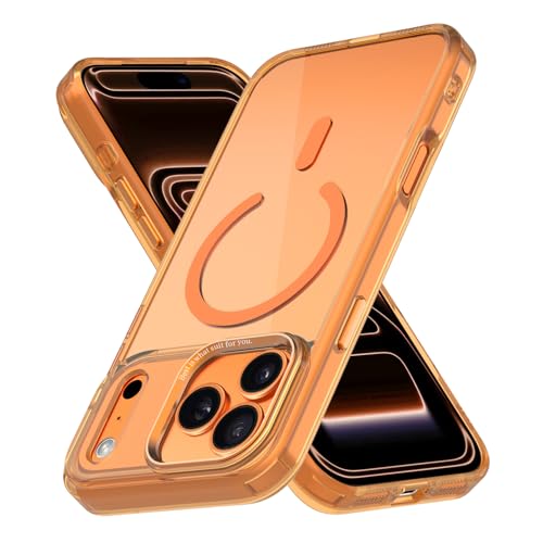 IMIRST Magnetic Case for Apple iPhone 17 Pro, [Compatible with MagSafe] Transparent Anti Yellowing Slim Case Rugged Shockproof Anti-Scratch Protective Cover for iPhone 17 Pro, BC Orange