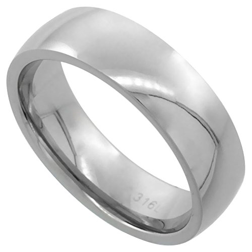 Sabrina Silver Surgical Stainless Steel 6mm Domed Wedding Band Thumb Ring Comfort-Fit High Polish Size 10