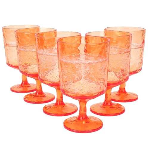 yongzhenlite Set of 6 Plastic Stem Wine Glasses Tumbler, 11 Ounce Iceberg Acrylic Wine Glasses for All Purpose Party, BPA Free and Durable (Orange)
